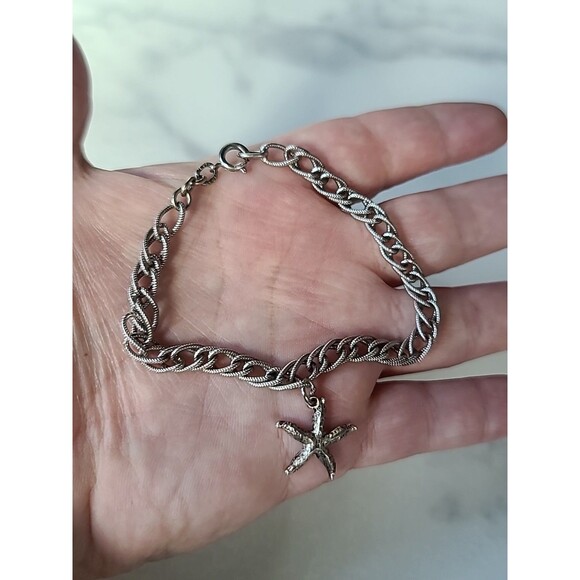 925 Sterling Silver J.B. Signed Starfish Charm Bracelet Vintage - Picture 2 of 10